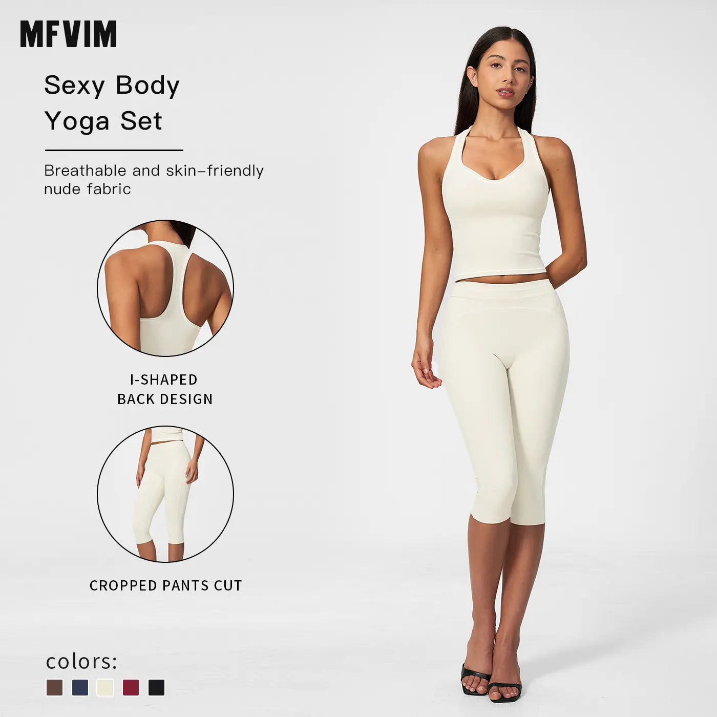 MFVIM Women’S Type I “I” Back Design Yoga Set with Color-Block Lines — High-Waisted 3/4 Yoga Shorts and Shaping Fitness Two-Piece for a Second-Skin Feel