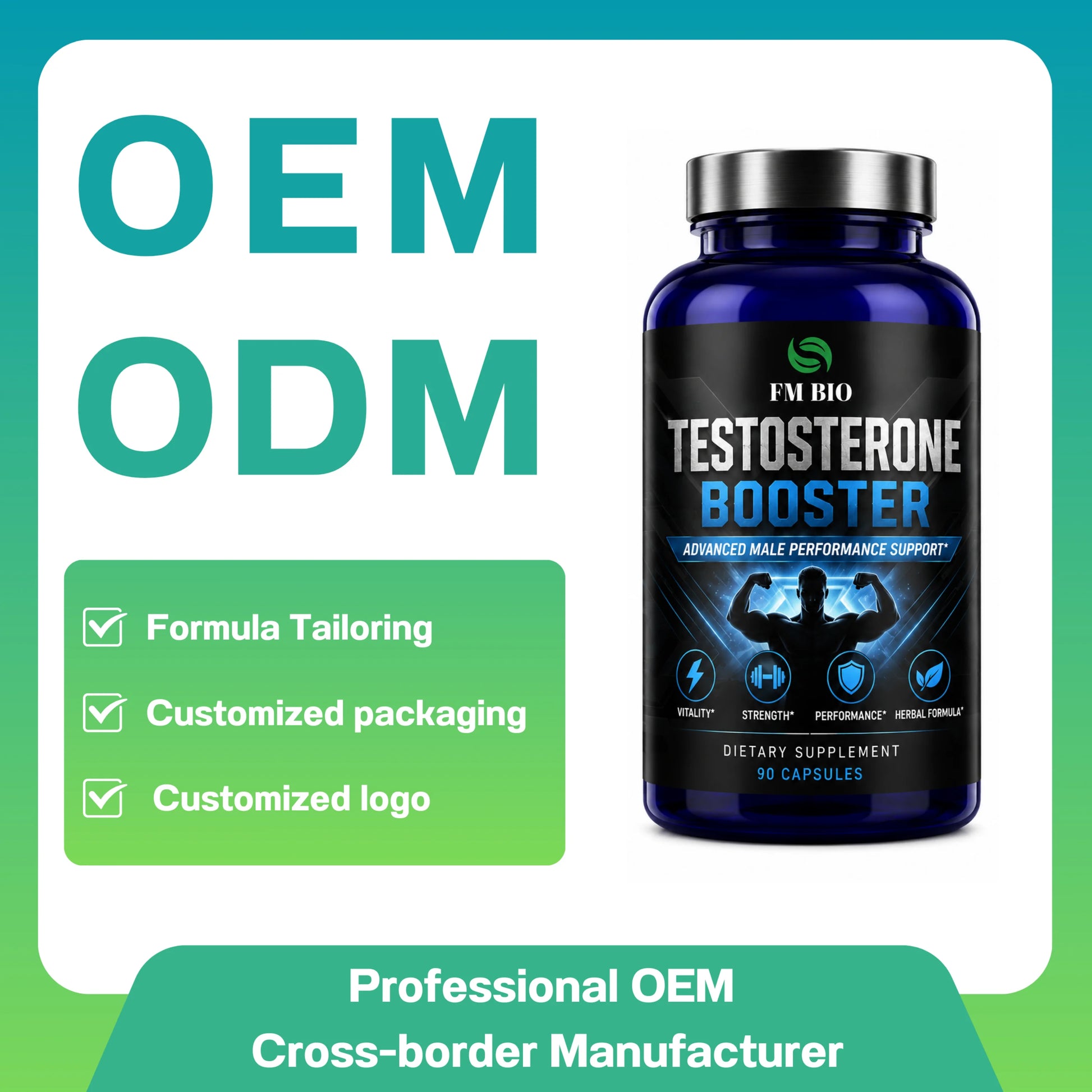 Custom Male Vitality Muscle Support Capsules Tongkat Ali Complex Natural Herbal Sports Supplement 90 Count