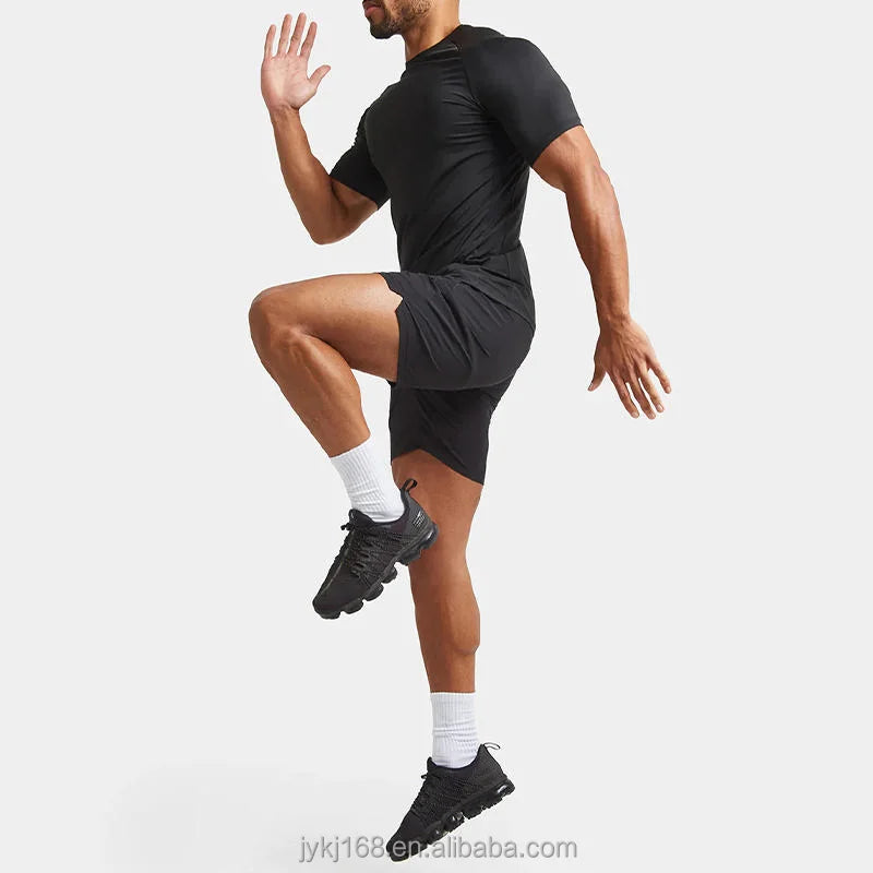 OEM Customized Manufacturer Nylon Spandex Lightweight Muscle Fit Workout Training T-Shirt Mens Compression Shirt Gym