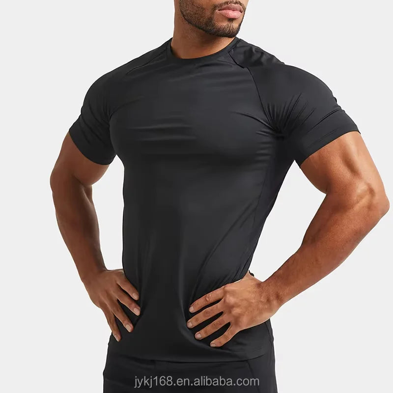OEM Customized Manufacturer Nylon Spandex Lightweight Muscle Fit Workout Training T-Shirt Mens Compression Shirt Gym