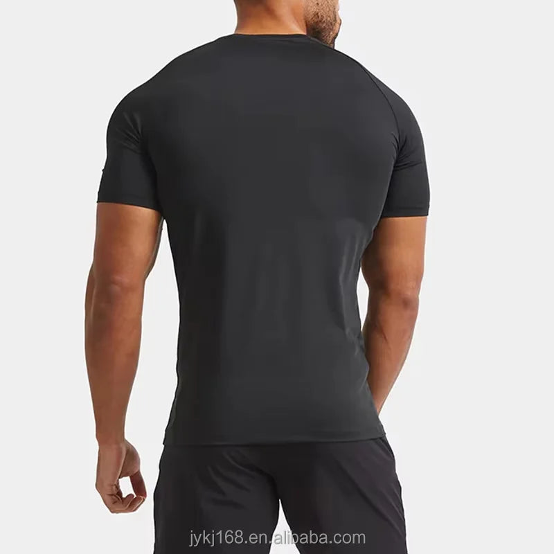 OEM Customized Manufacturer Nylon Spandex Lightweight Muscle Fit Workout Training T-Shirt Mens Compression Shirt Gym